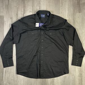 Wrangler Button Up Shirt Mens XXL 2XL Black Pearl Snap Long Sleeve Western V